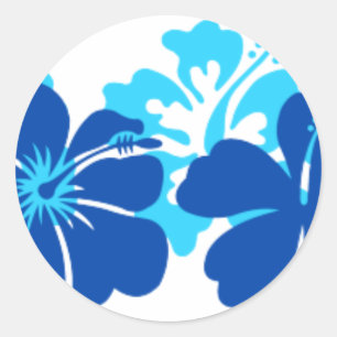 Shades of blue hibiscus classic round sticker