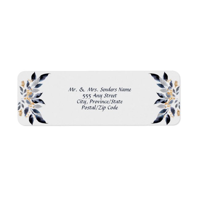 Shades of Blue Leaves with Gold Return Address (Front)