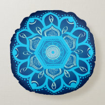 Shades of Blue Mandalas Round Throw Pillow