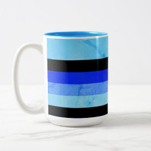 Shades of Blue Marble Stripes with Black Two-Tone Coffee Mug