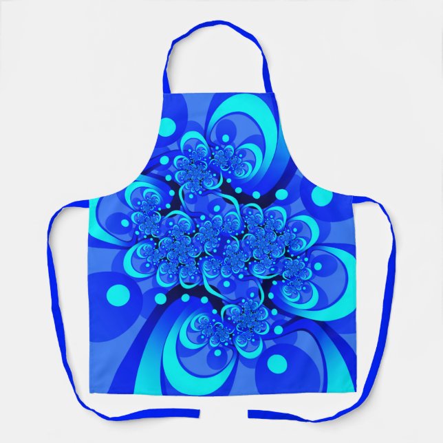 Shades of Blue Modern Abstract Fractal Art Apron (Front)