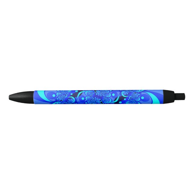 Shades of Blue Modern Abstract Fractal Art Blue Ink Pen (Front)