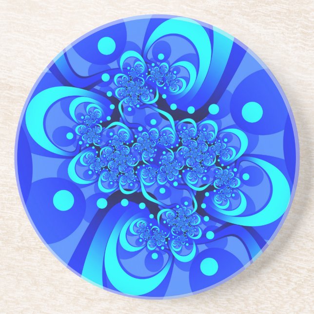 Shades of Blue Modern Abstract Fractal Art Coaster (Front)