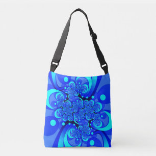 Shades of Blue Modern Abstract Fractal Art Crossbody Bag