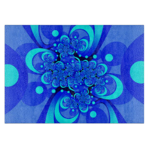 Shades of Blue Modern Abstract Fractal Art Cutting Board