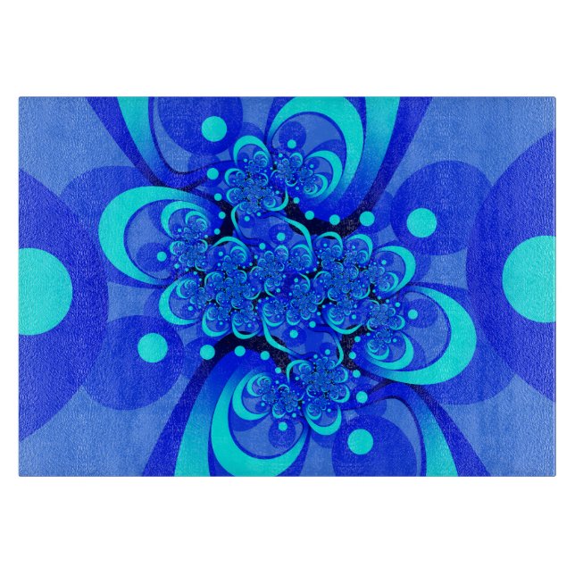 Shades of Blue Modern Abstract Fractal Art Cutting Board (Front)
