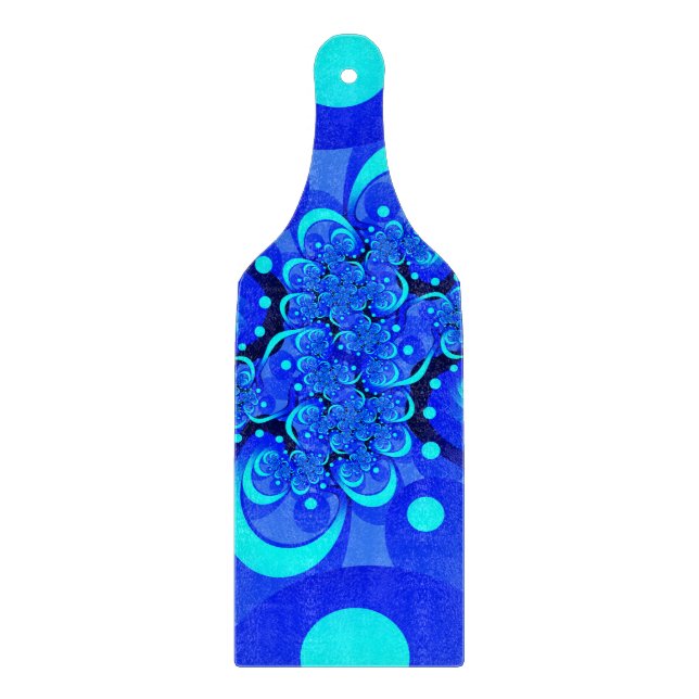 Shades of Blue Modern Abstract Fractal Art Cutting Board (Front)
