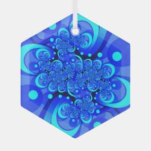 Shades of Blue Modern Abstract Fractal Art Glass Tree Decoration