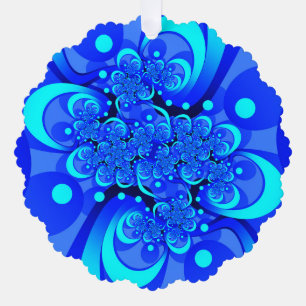Shades of Blue Modern Abstract Fractal Art Tree Decoration Card
