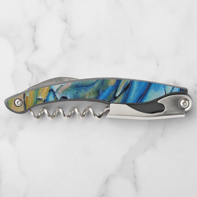 Shades of Blue N Gold Distressed Paint abstract Corkscrew (Back)