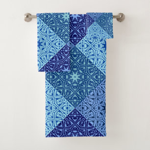 Shades of blue pattern bath towel set