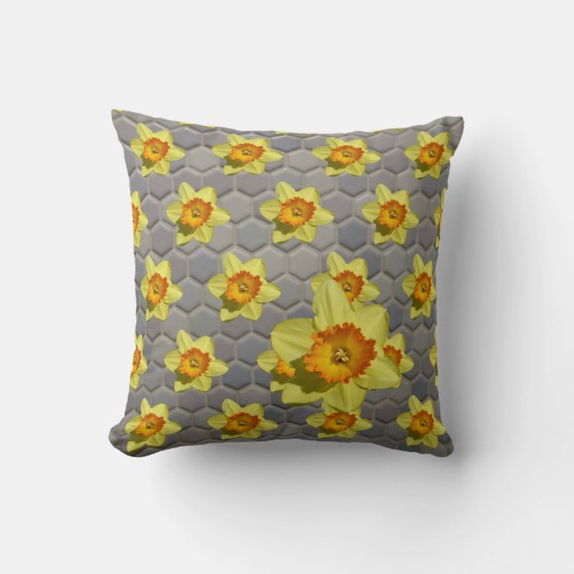 Shades of Blue Pattern Daffodils Throw Pillow (Front)