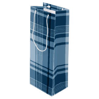 SHADES OF BLUE PLAID PATTERN WINE GIFT BAG