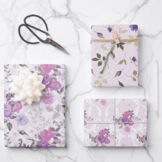 SHADES OF BLUE & PURPLE FLOWERS & PLAIDS WRAPPING PAPER SHEET