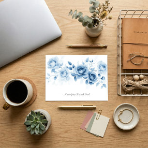 Shades of Blue Roses Floral Folded Note Card