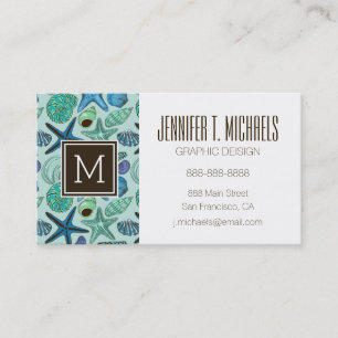 Shades Of Blue Seashells And Starfish Pattern Business Card