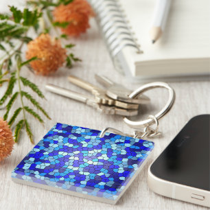 Shades Of Blue Stained Glass by Shirley Taylor Key Ring