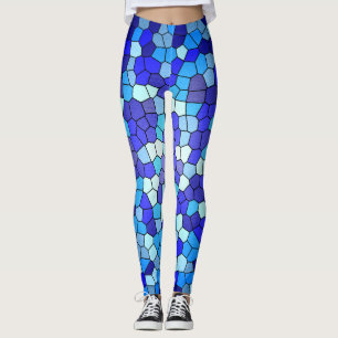 Shades of Blue Stained Glass by Shirley Taylor Leggings