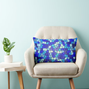 Shades of Blue Stained Glass by Shirley Taylor Lumbar Cushion