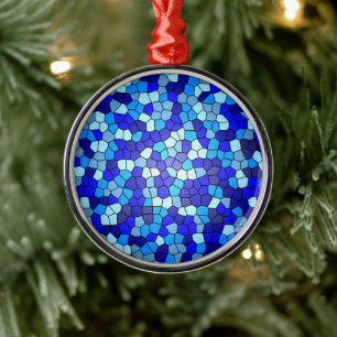 Shades of Blue Stained Glass by Shirley Taylor Metal Tree Decoration