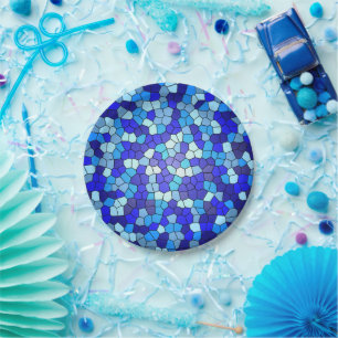 Shades Of Blue Stained Glass by Shirley Taylor Paper Plate