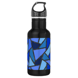 Shades of blue stained glass pattern 532 ml water bottle