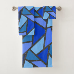 Shades of blue stained glass pattern bath towel set