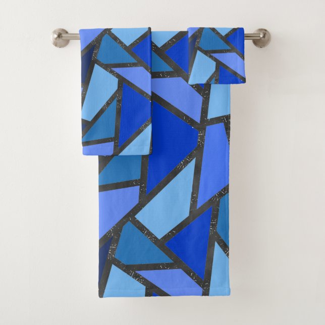 Shades of blue stained glass pattern bath towel set (Insitu)