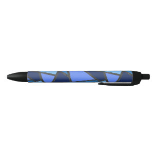Shades of blue stained glass pattern black ink pen