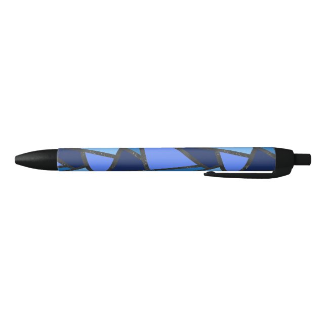 Shades of blue stained glass pattern black ink pen (Bottom)
