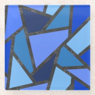 Shades of blue stained glass pattern coaster