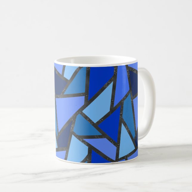 Shades of blue stained glass pattern coffee mug (Front Right)