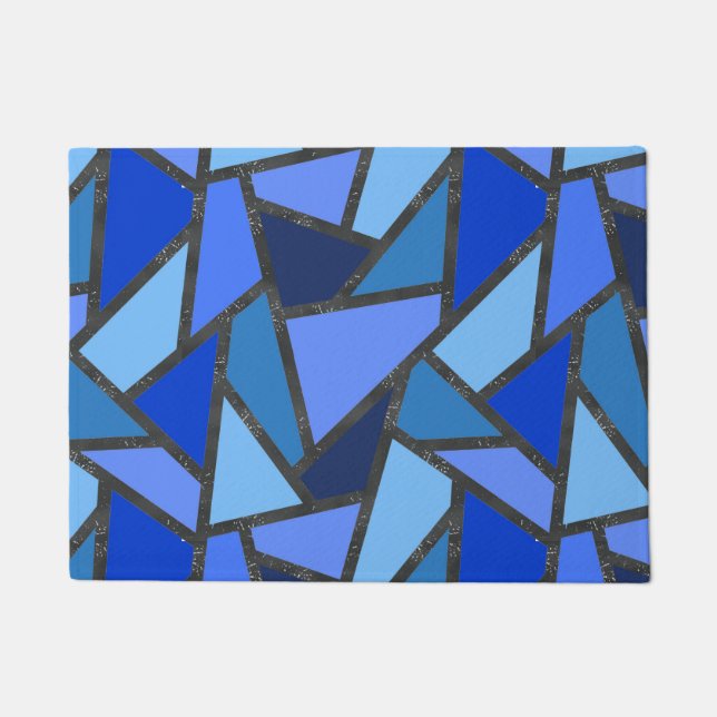 Shades of blue stained glass pattern doormat (Front)