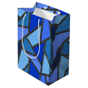 Shades of blue stained glass pattern medium gift bag