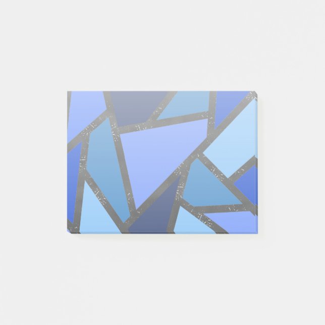 Shades of blue stained glass pattern post-it notes (Front)