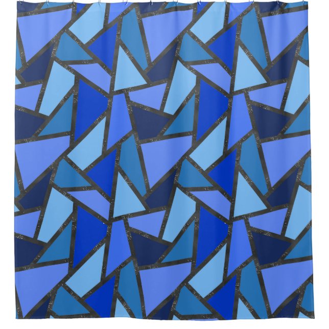 Shades of blue stained glass pattern shower curtain (Front)