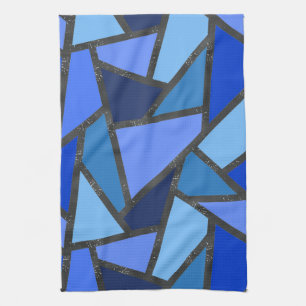 Shades of blue stained glass pattern tea towel
