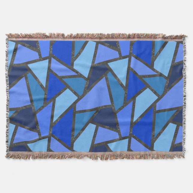 Shades of blue stained glass pattern throw blanket (Front)