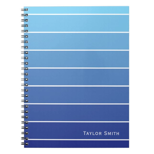 Shades of Blue Stripes Paint Chip Spiral Notebook (Front)