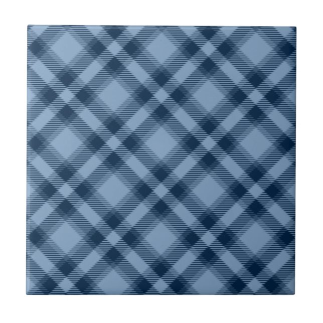 Shades of Blue Tartan Pattern Tile (Front)