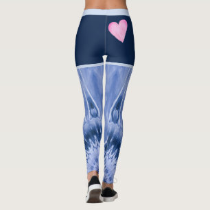 Shades of Blue Tie Dye with Pink Heart Leggings