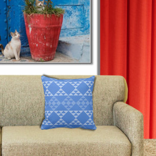 Shades Of Blue Triangle Pattern Throw Pillow