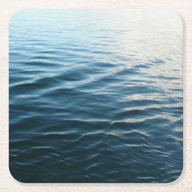 Shades of Blue Water Abstract Nature Photography Square Paper Coaster (Front)