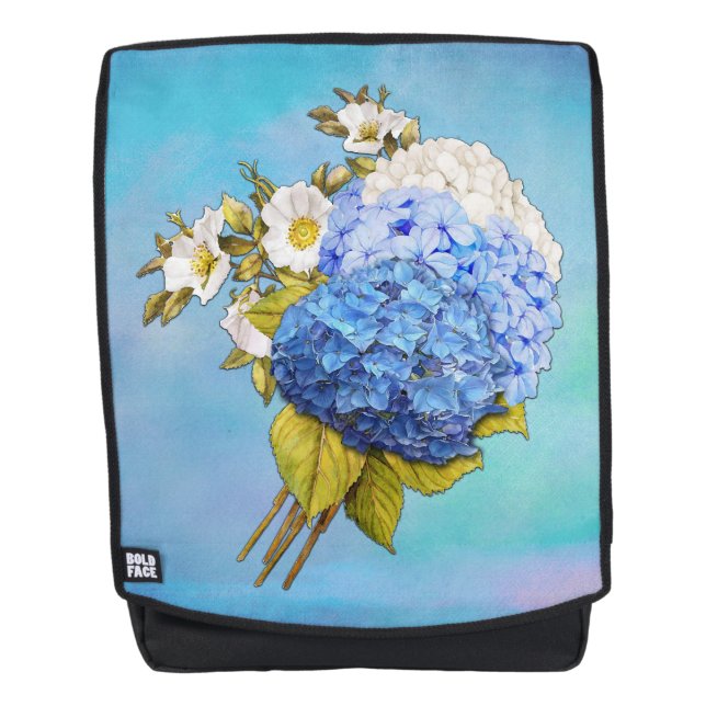 Shades of Blue Watercolor Hydrangeas Backpack (Front)