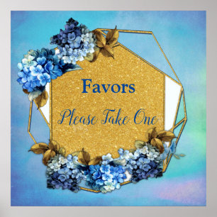 Shades of Blue Watercolor Hydrangeas Favours Poster