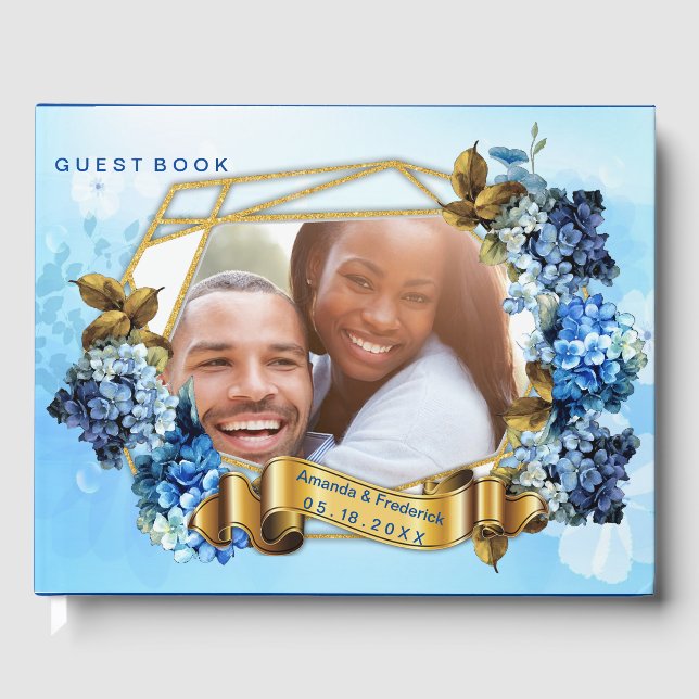 Shades of Blue Watercolor Hydrangeas Guest Book (Front)