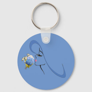 Shades of Blue Watercolor Hydrangeas Key Ring