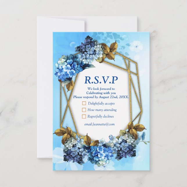 Shades of Blue Watercolor Hydrangeas RSVP Card (Front)