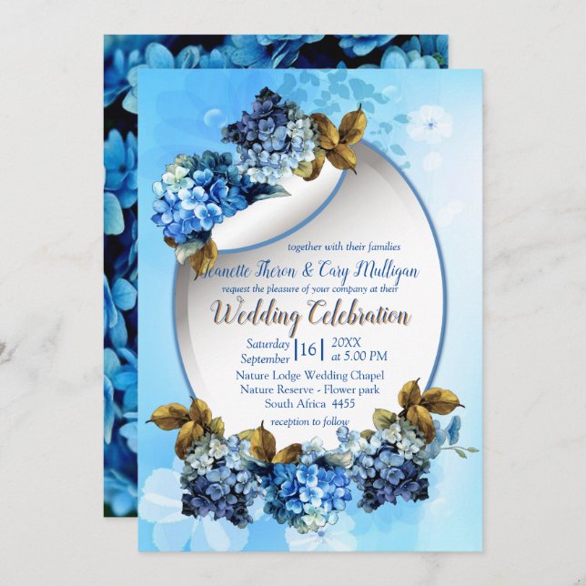 Shades of Blue Watercolor Hydrangeas Wedding Invitation (Front/Back)