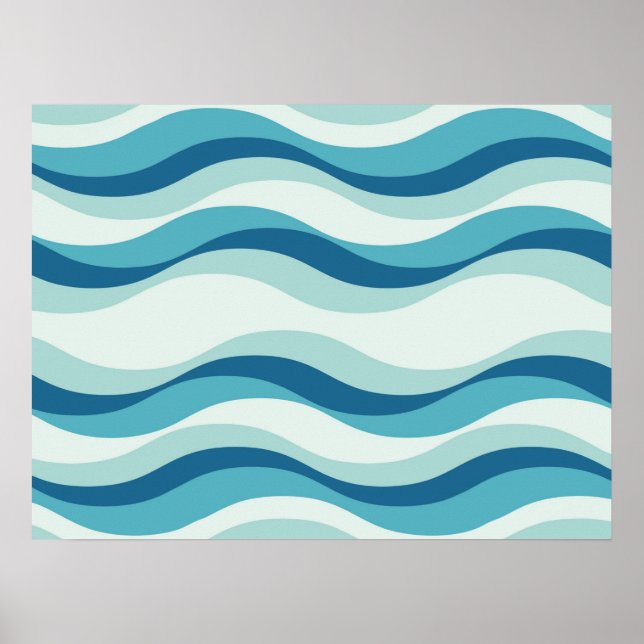 Shades of Blue Waves Pattern Poster (Front)